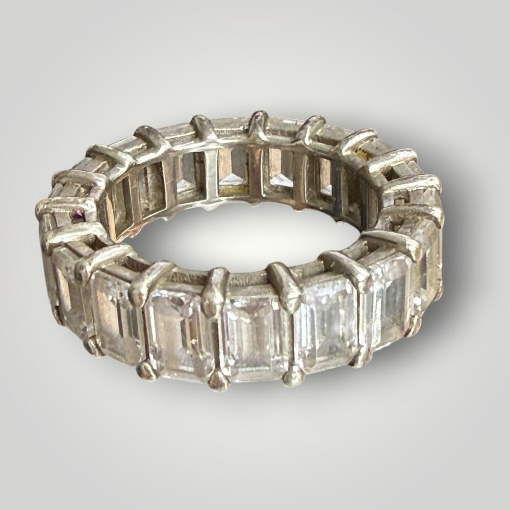 Sterling Silver 925 Emerald Cut CZ Eternity Band Ring Size 8
